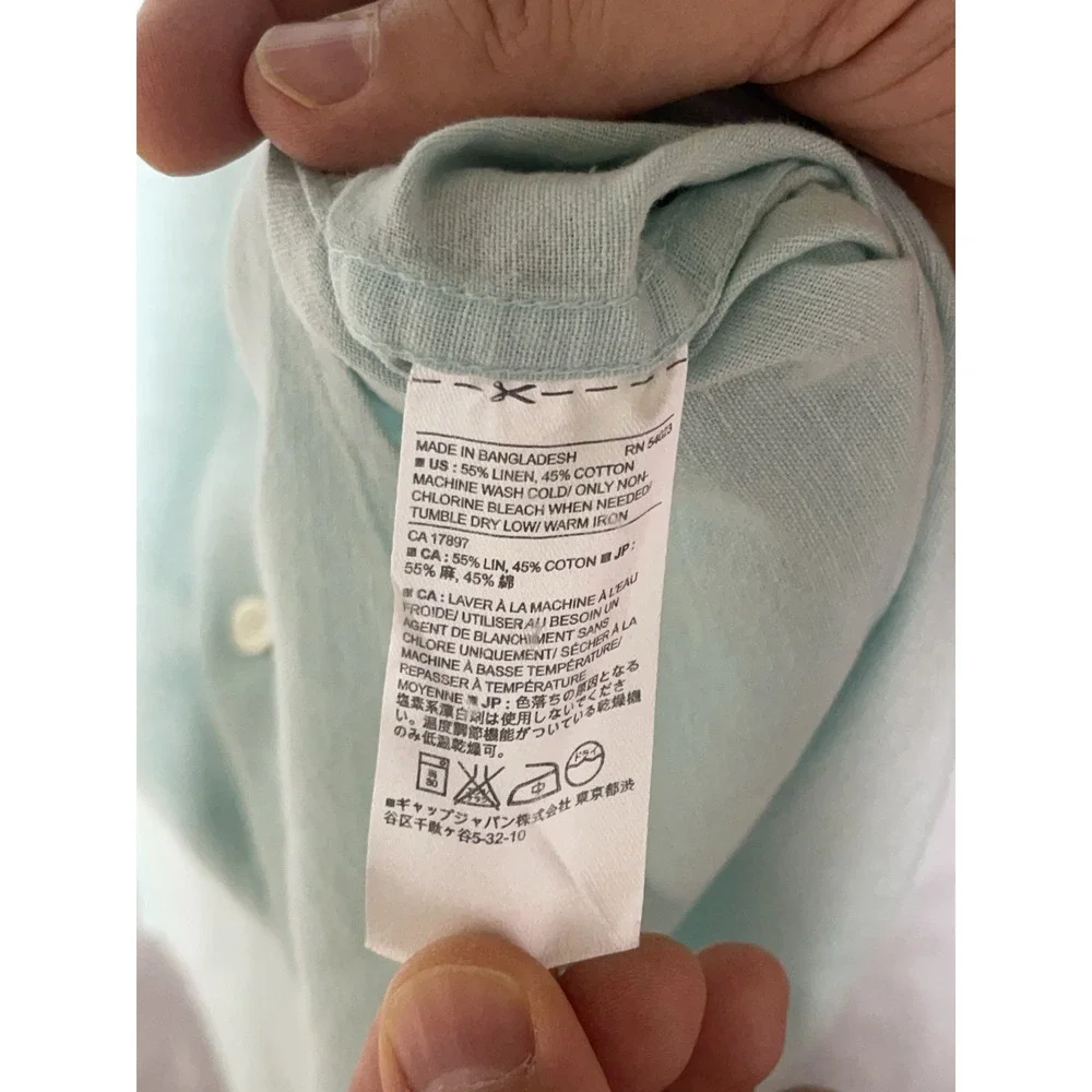 Banana Republic Shirt‎ Men L Green Linen Cotton Button Up Slim Casual Academia